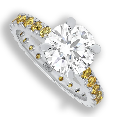 Diamond & Yellow Diamond Engagement Handmade Ring in 18ct White Gold