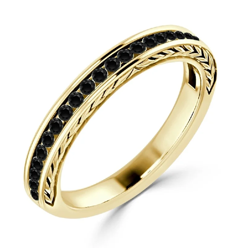 Auriya Carved 3/8ctw Black Diamond Stackable Wedding Band in 10K Gold