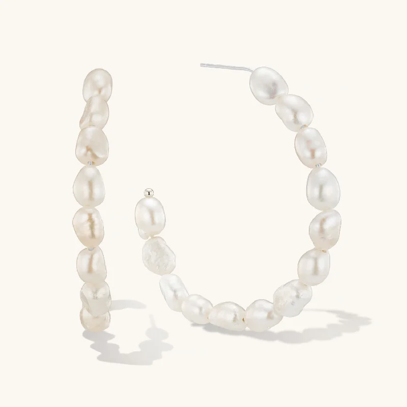 Statement Pearl Hoops in Silver