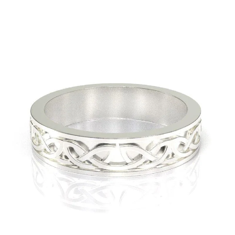 Celtic Wedding Ring for Him For Her, 14K White Gold Celtic Ring