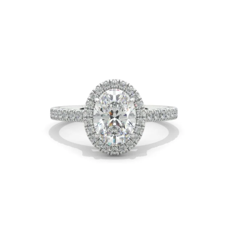 2 Carat Oval Moissanite Halo Engagement Ring