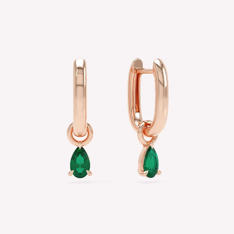 Allday Polished 14K Rosegold Hoops w. Emerald Drop