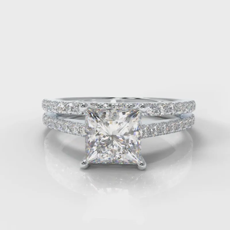 Petite Micropavé Princess Cut Diamond Bridal Set