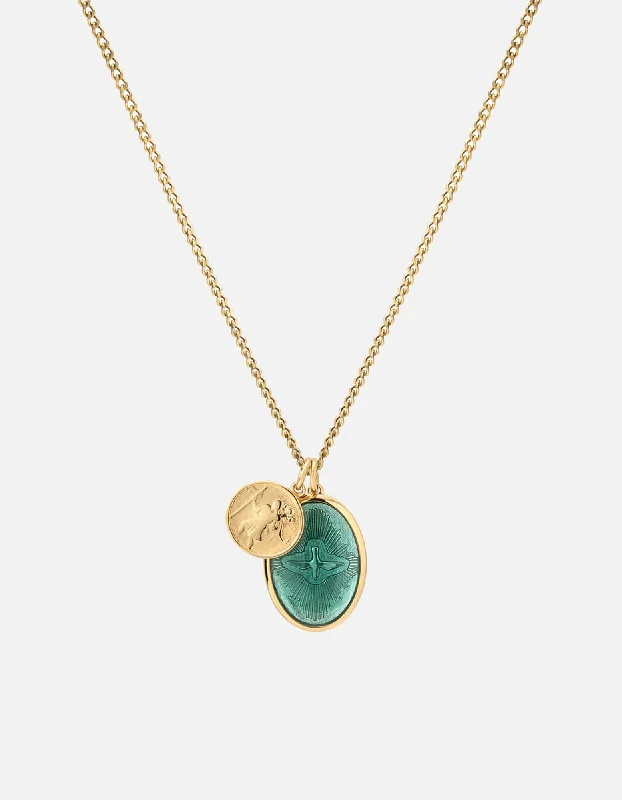 Mini Dove Necklace, Gold/Teal