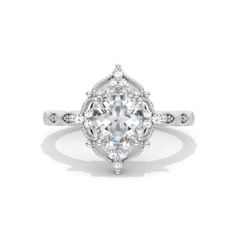 2 Carat Oval Moissanite Halo Vintage Engagement Ring