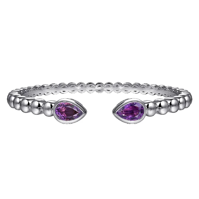 Sterling Silver 6.25 Inch Bujukan & Pear Shape Amethyst Split Bangle Bracelet