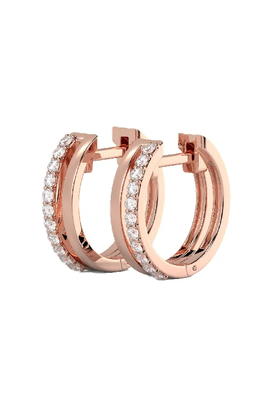 Double Line 18K Rose Gold Hoops w. Lab-Grown Diamonds