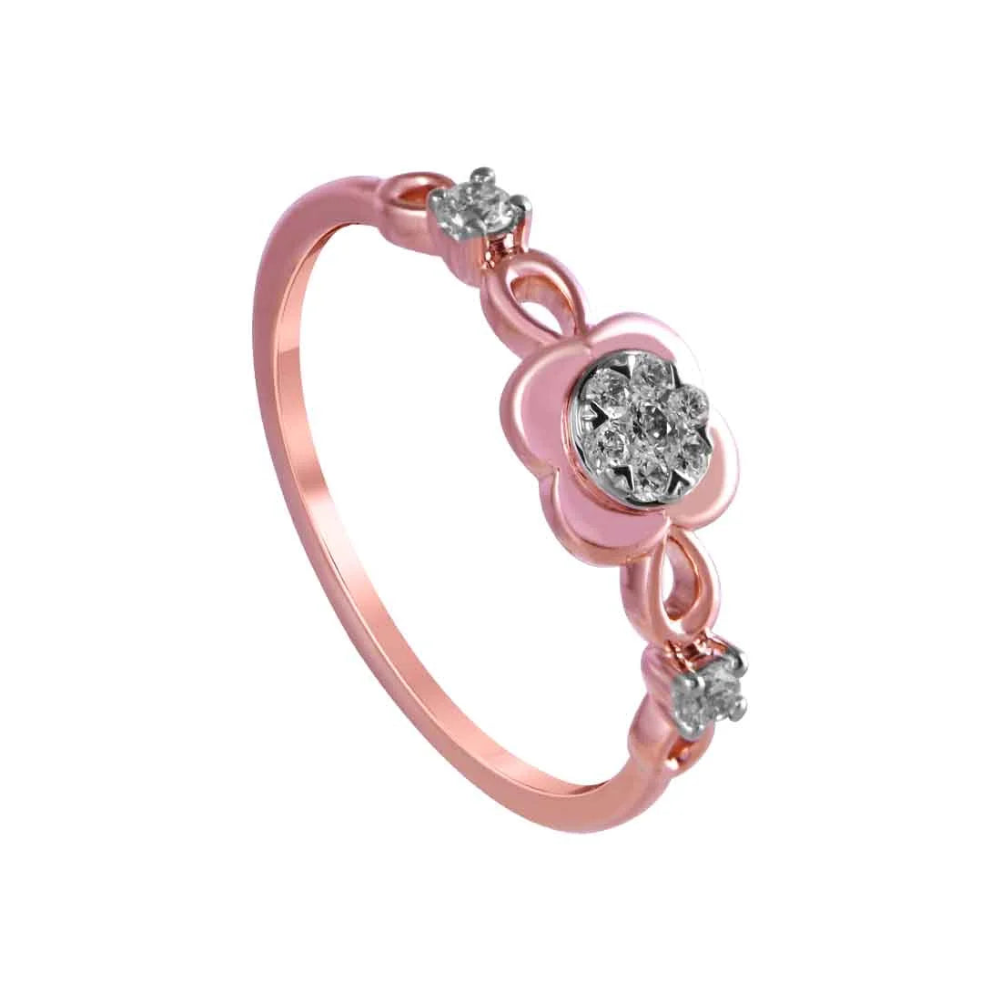 14K Diamond-studded Rose Gold Ring With A Floral Design In The Centre