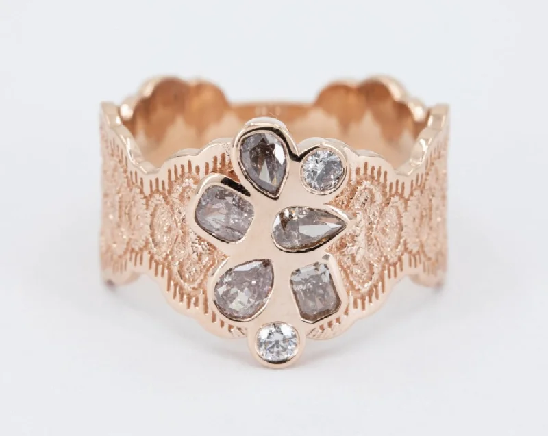 0.84 ctw Champagne Diamond Cluster Engagement Ring in 14K Rose Gold - Size 7.75