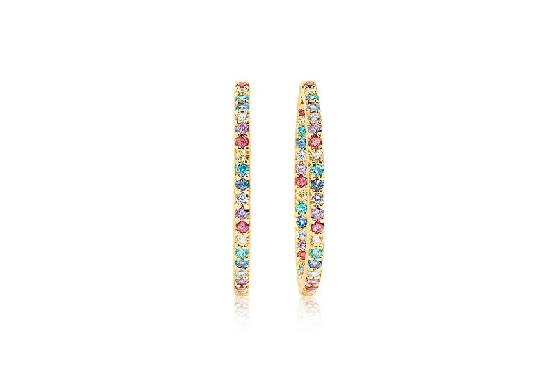 Bovalino Gold Plated Hoops w. Blue, White, Yellow, Purple & Pink Zirconias