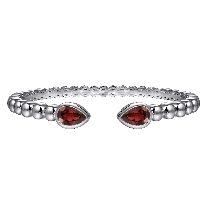 Sterling Silver 6.25" Bujukan Garnet Split Bangle Bracelet