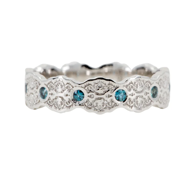 Aria Lace Wedding Ring with Alexandrites in 14k White Gold - Size 5