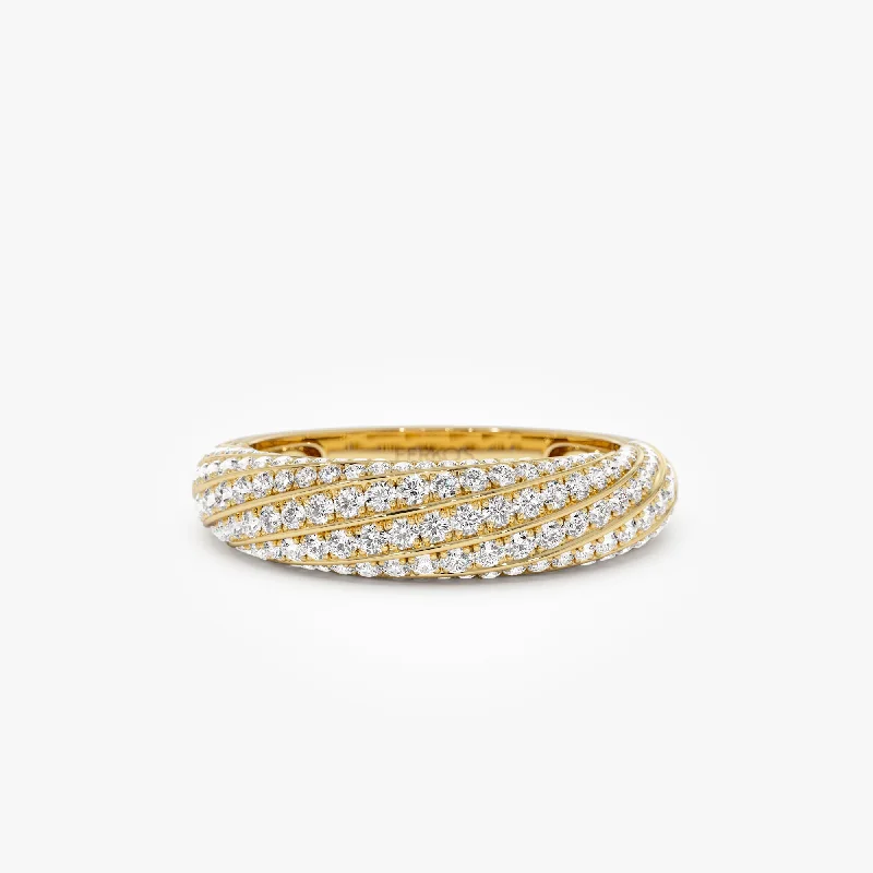 14k Gold Unique Twist Design Pave Diamond Ring