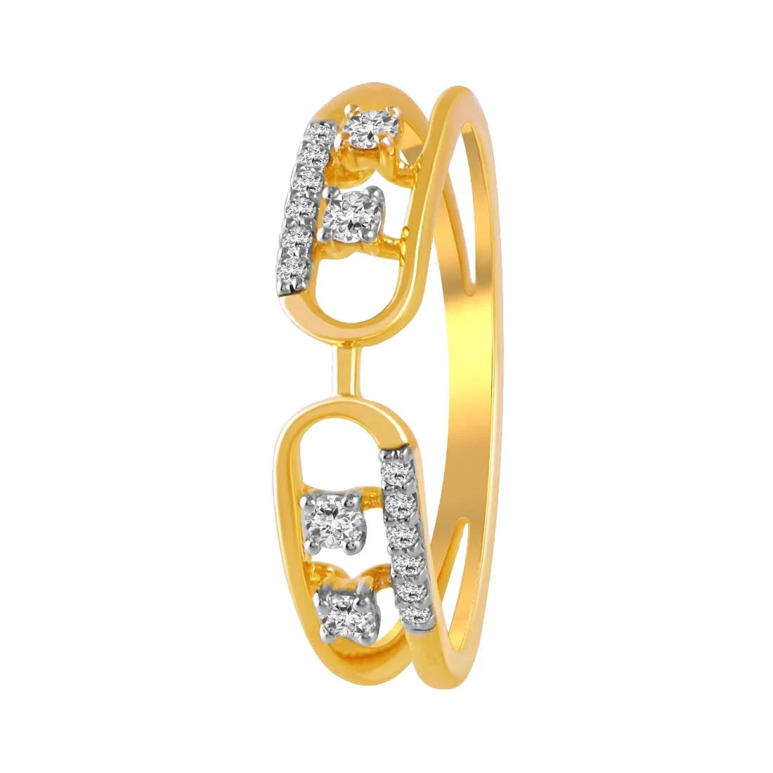 14K Gold Ring With Linked Paper Clips Design And Diamond-studded Accents