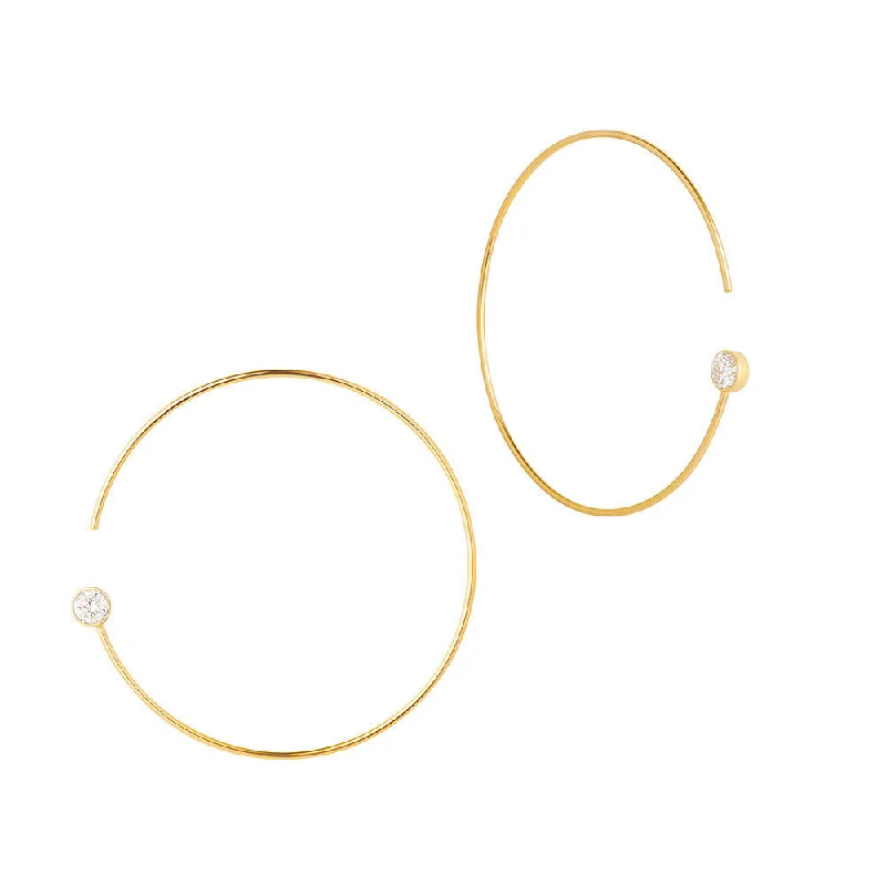 Modern Words Fine Dot 18K Gold Hoops w. Diamond