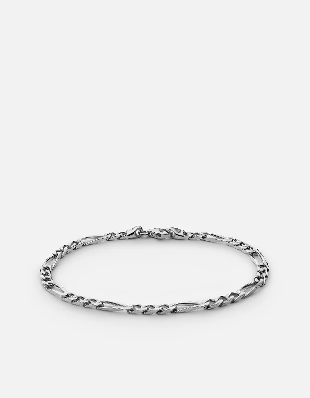 3mm Figaro Chain Bracelet, Sterling Silver