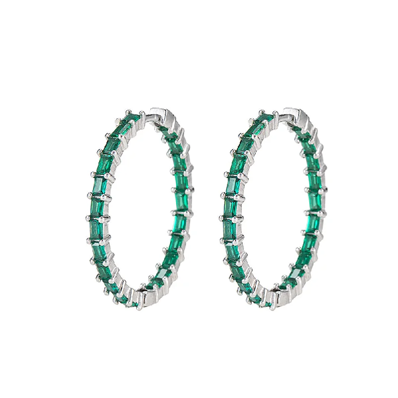 Emerald Stone Hoop Earrings