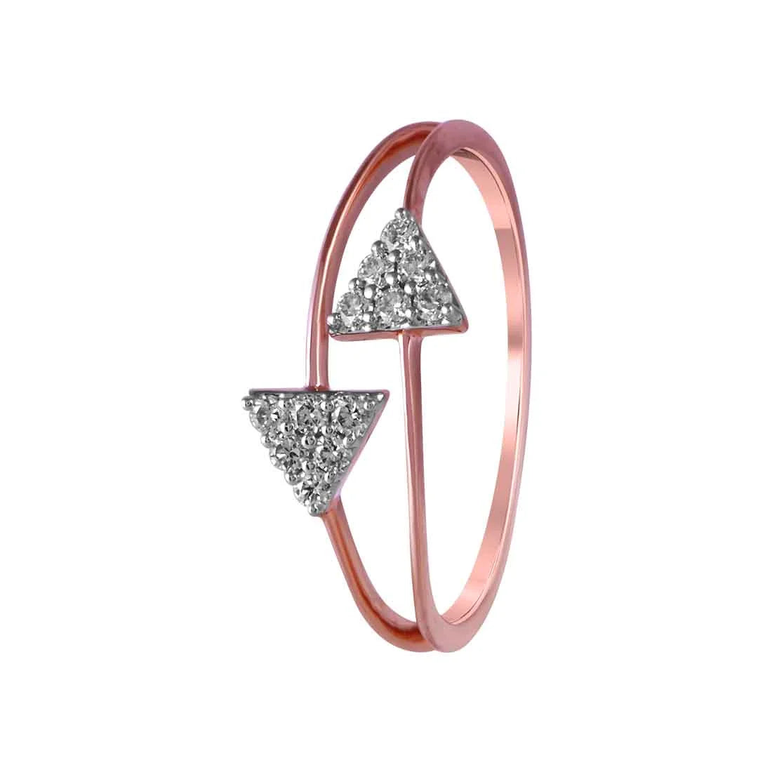 14K Rose Gold Ring With Two Triangle Shaped Diamond Clusters