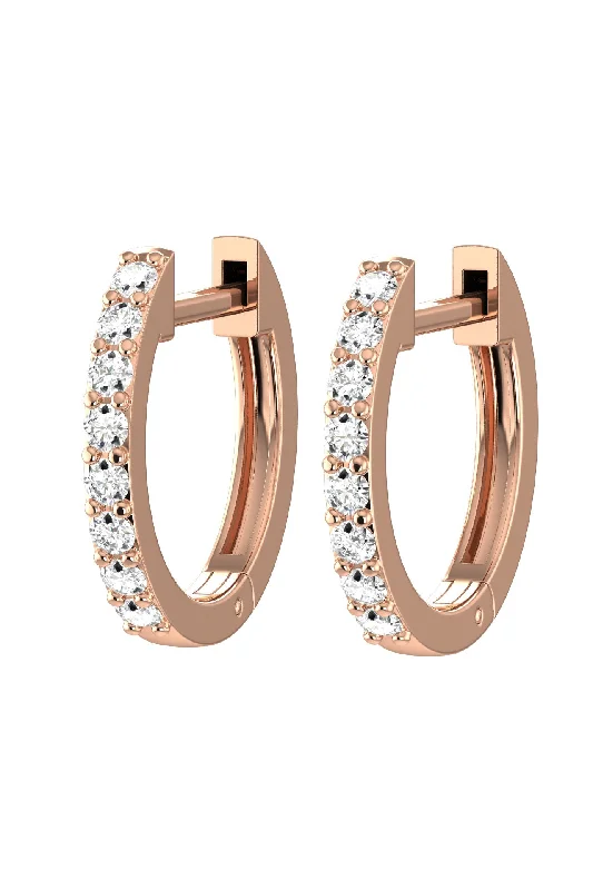 Medium Line 18K Rose Gold Hoops w. Lab-Grown Diamonds