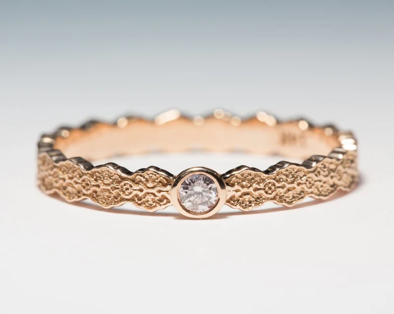 14K Rose Gold Lace Diamond Engagement Ring - Size 7