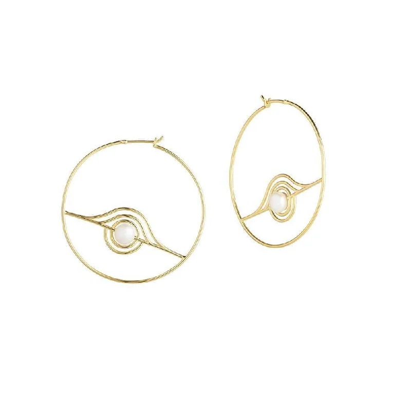 Cosmo Blazar Hoop 18K Gold Plated Hoops w. Pearl