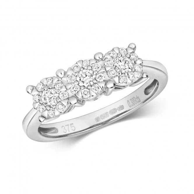 Diamond Jewellery 9ct 3 Stone White Gold Ring RD116W