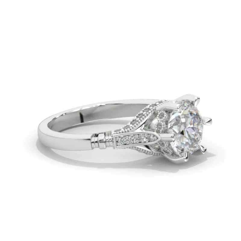 2 Carat Round Moissanite Hidden Halo Victorian Style  Engagement Ring