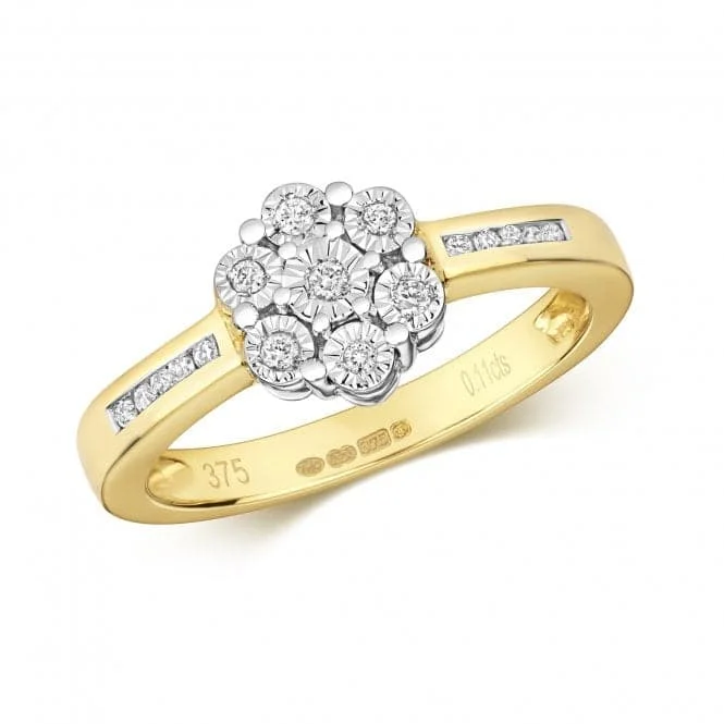 Diamond Jewellery 9ct Gold Ring with 17 Diamonds RD370