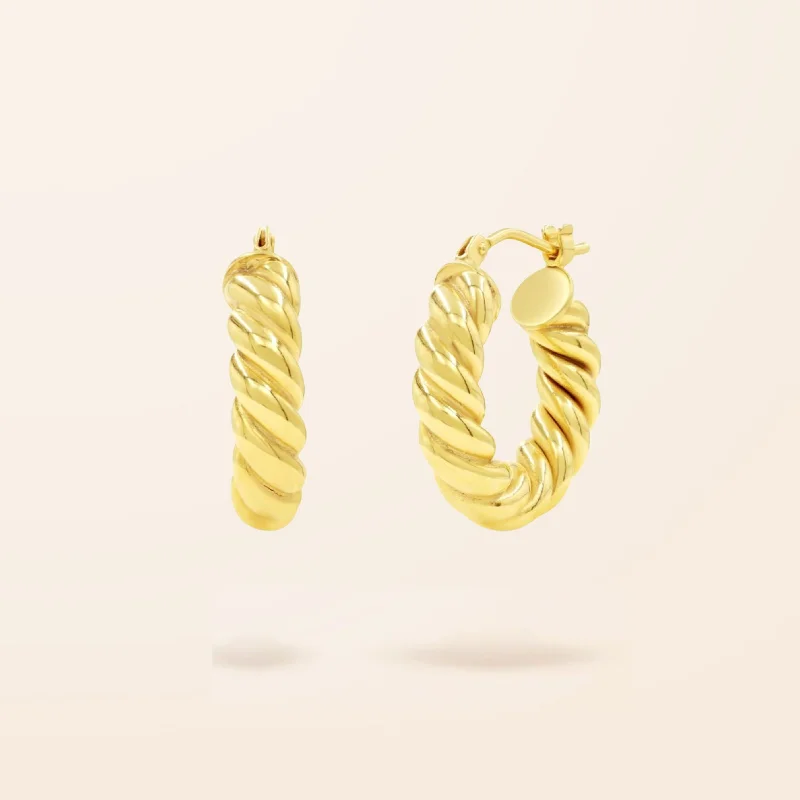 10K Gold Thick Small Twist Hoop Earrings