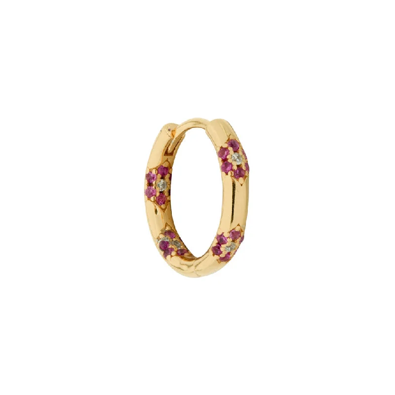 Fauna 18K Gold Plated Huggie w. White & Pink Zirconia