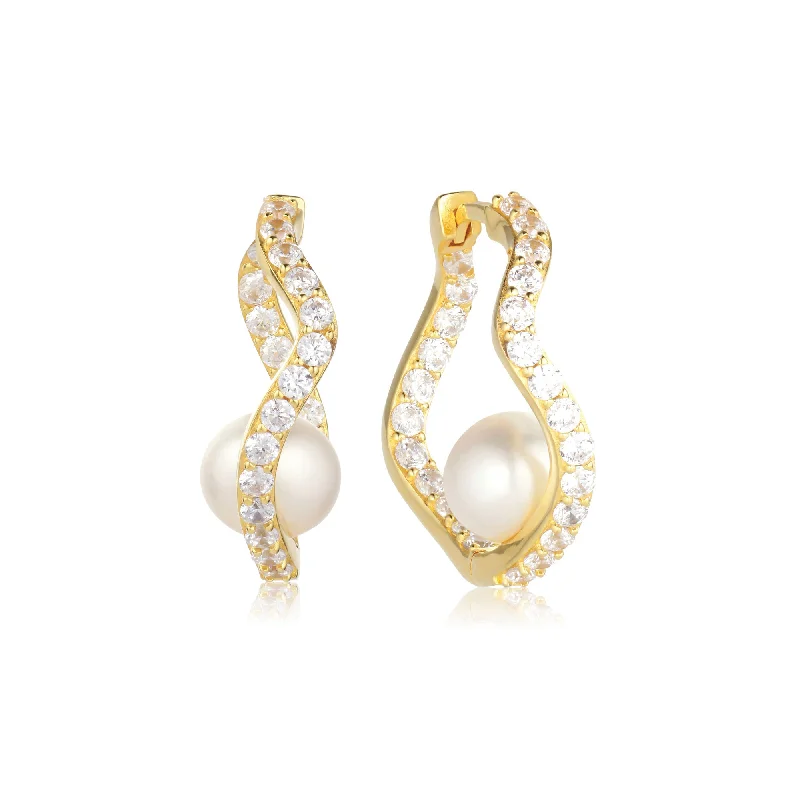 Ponza 18K Gold Plated Hoops w. Zirconias & Pearl