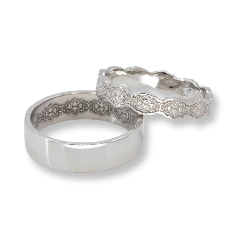 Couples Matching Eden Lace Wedding Ring Set