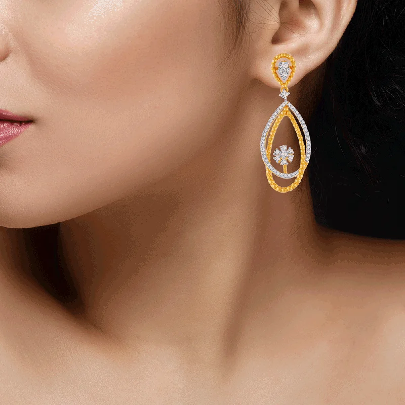 18KT (750) Yellow Gold And Solitaire Jhumki Earrings For Women