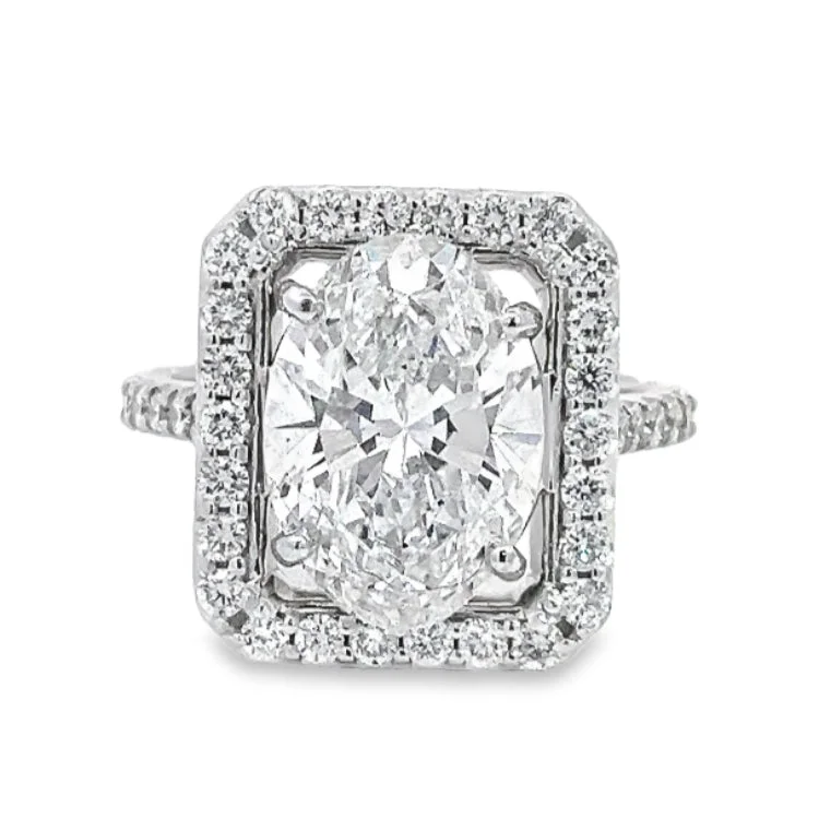 LAB GROWN OVAL & ROUND DIAMONDS 4.90ctw RECTANGULAR HALO RING