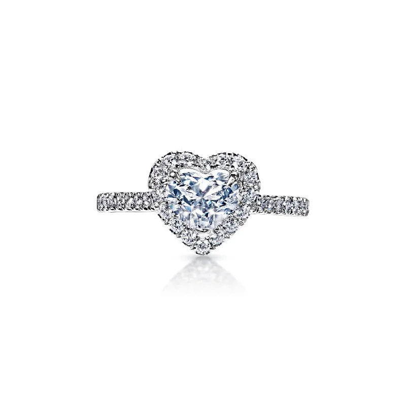 Teagan 1 Carat E VVS2 Heart Shape Diamond Engagement Ring in 18k White Gold By Mike Nekta. GIA Certified