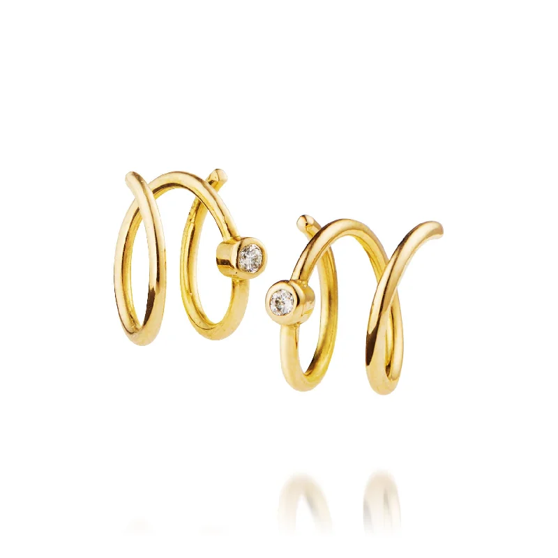 Spiral 18K Gold Hoops w. Diamonds