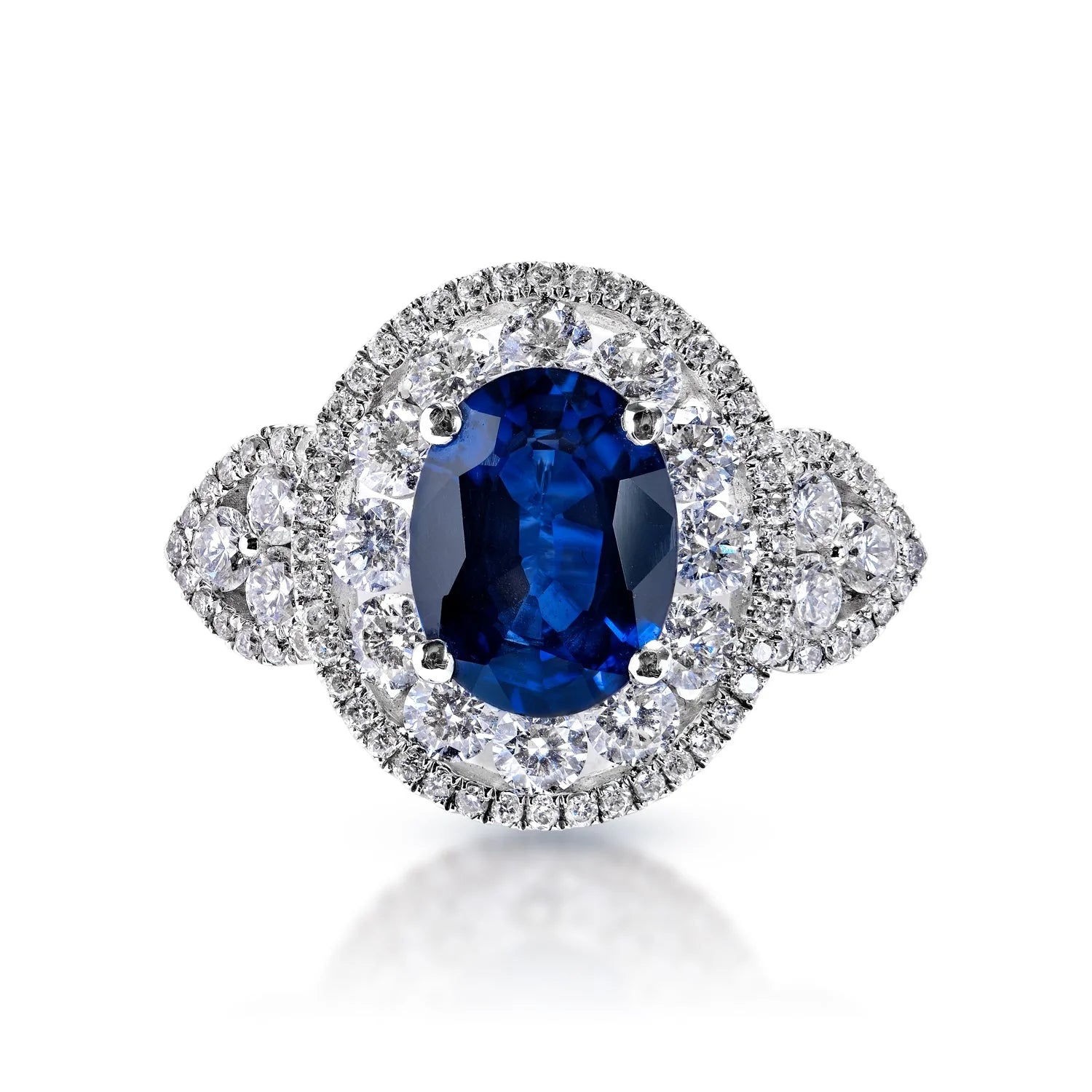 Tessa 4 Carat Oval Cut Blue Sapphire Ring in 18 Karat White Gold