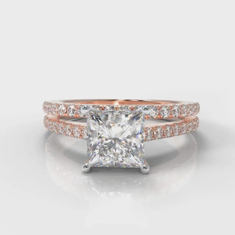 Petite Micropavé Princess Cut Diamond Bridal Set - Rose Gold