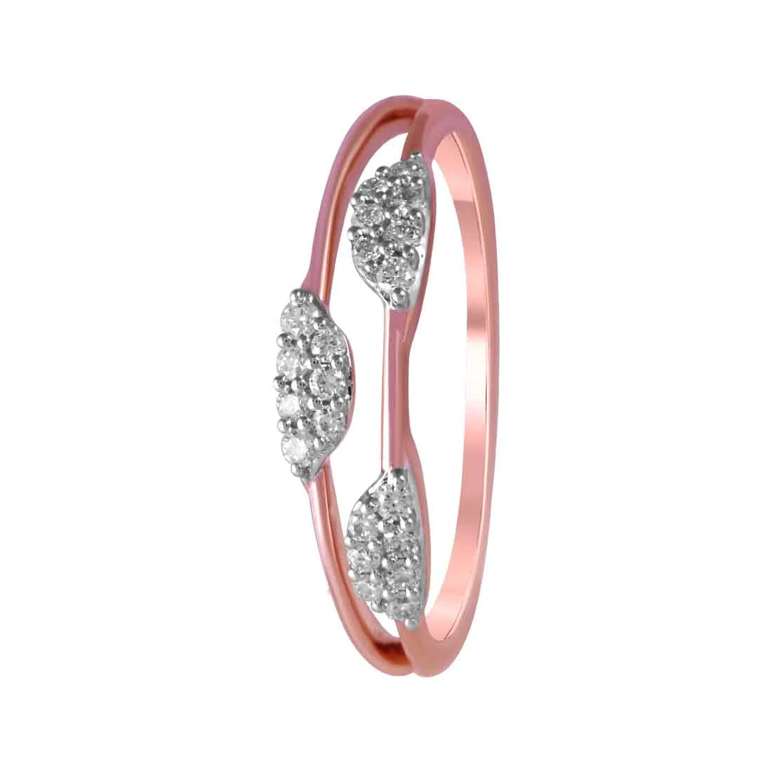 14K Two Crescent-shaped Diamond Clusters Rose Gold Ring