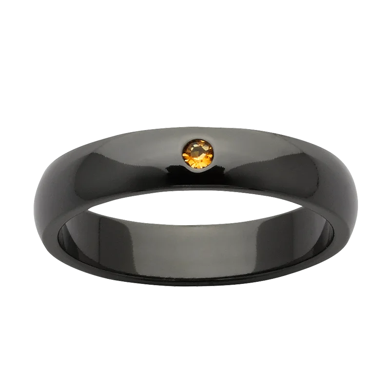 Custom Black Zirconium and Citrine Stone Women's Ring