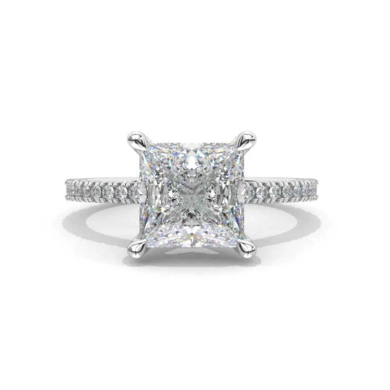 1.5 Carat Princess Cut Moissanite Giliarto Hidden Halo Gold Engagement Ring