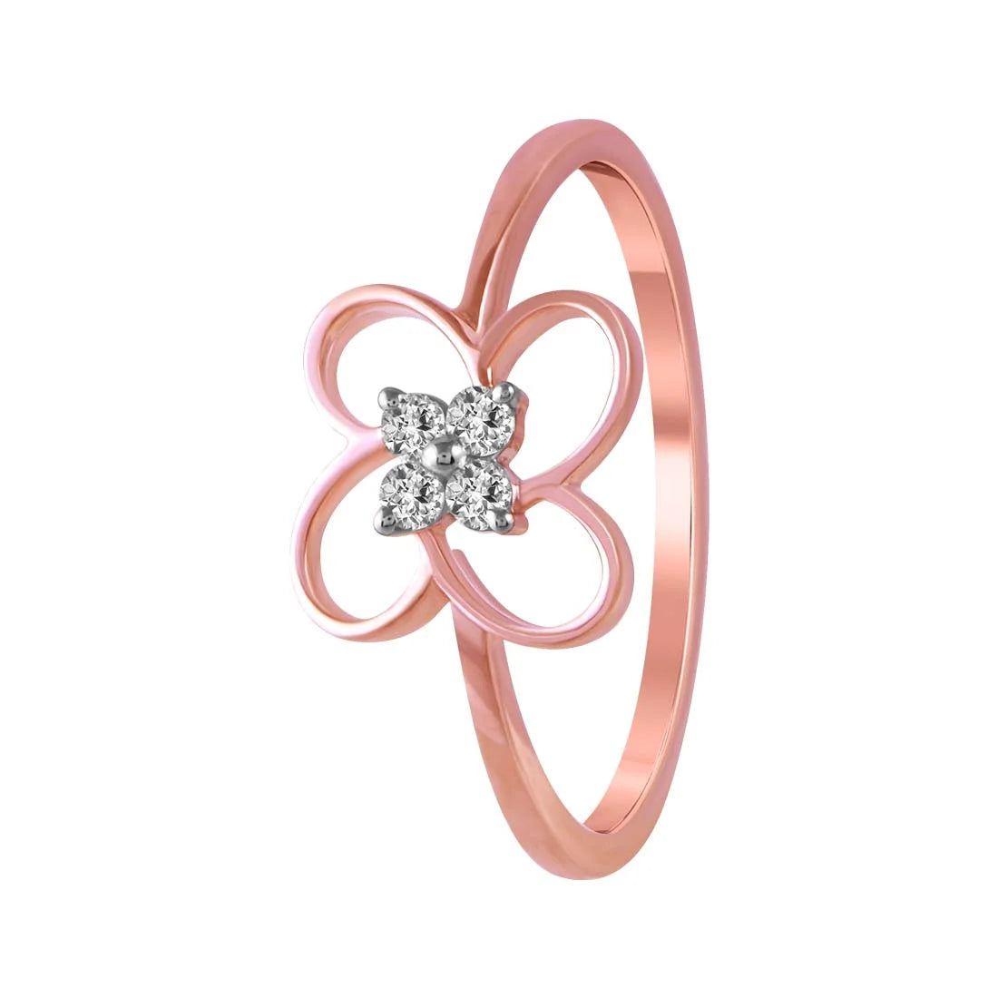 14K Gold Ring With A Butterfly Design And A Diamond-studded Centre Arranged In A Four-petal Pattern