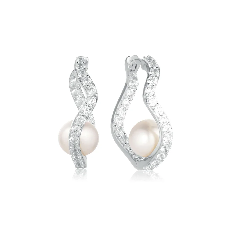 Ponza Silver Hoops w. Zirconias & Pearl