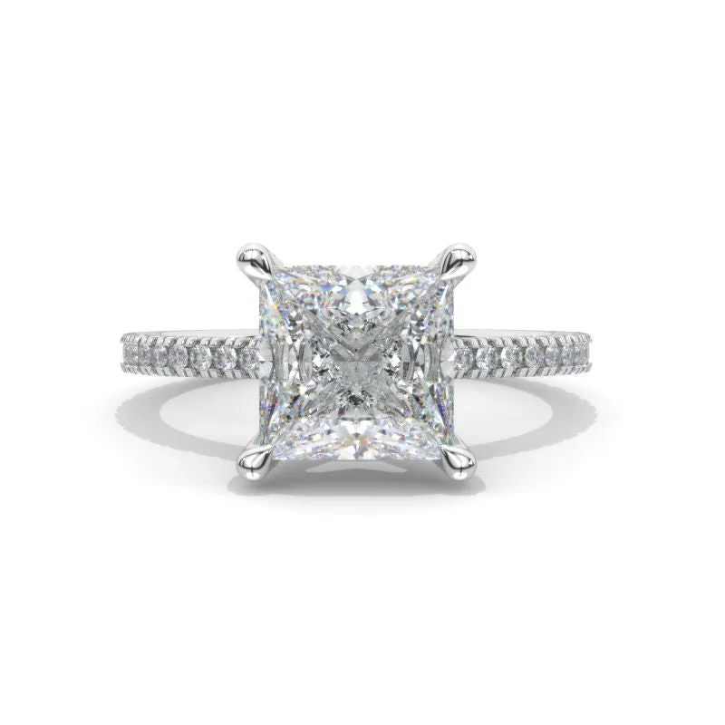 2 Carat Princess Cut Moissanite Giliarto Hidden Halo Gold Engagement Ring