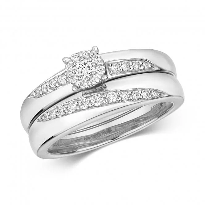 Diamond Jewellery 9k White Gold Diamond Bridal Set Ring RD111W