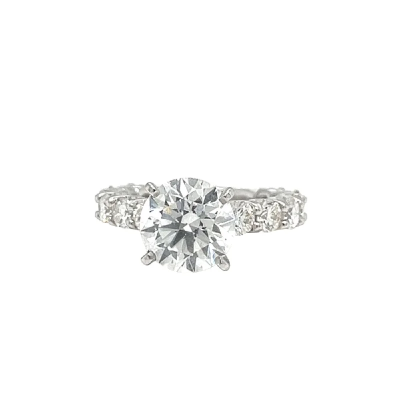 GIA 3.01ct Round Cut Diamond Ring VS2 Clarity 18k White Gold with Pave Diamonds