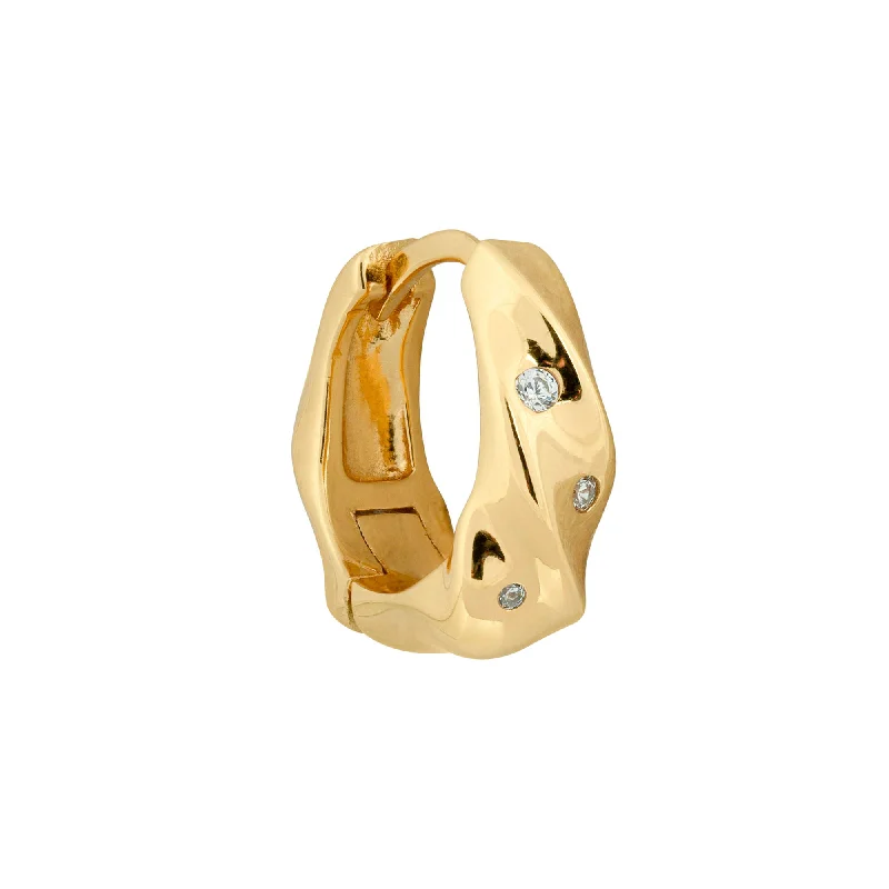 Twist Large 18K Gold Plated Huggie w. White Zirconia