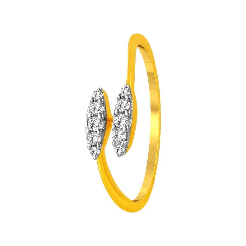 14K Gold Ring With Two Elongated Diamond Clusters Set On Either Side Of The Band