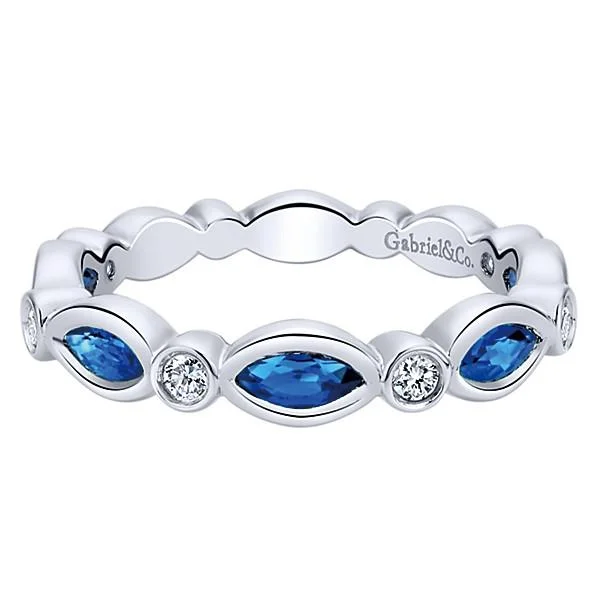 Diamond And Marquise Sapphire Stackable Ring 14K White Gold