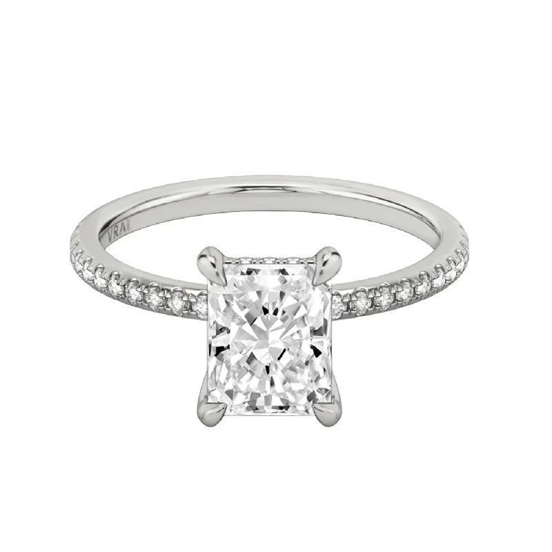 GIA 3.03ct Natural Radiant Cut Diamond with Pave Diamonds Ring 18k White Gold